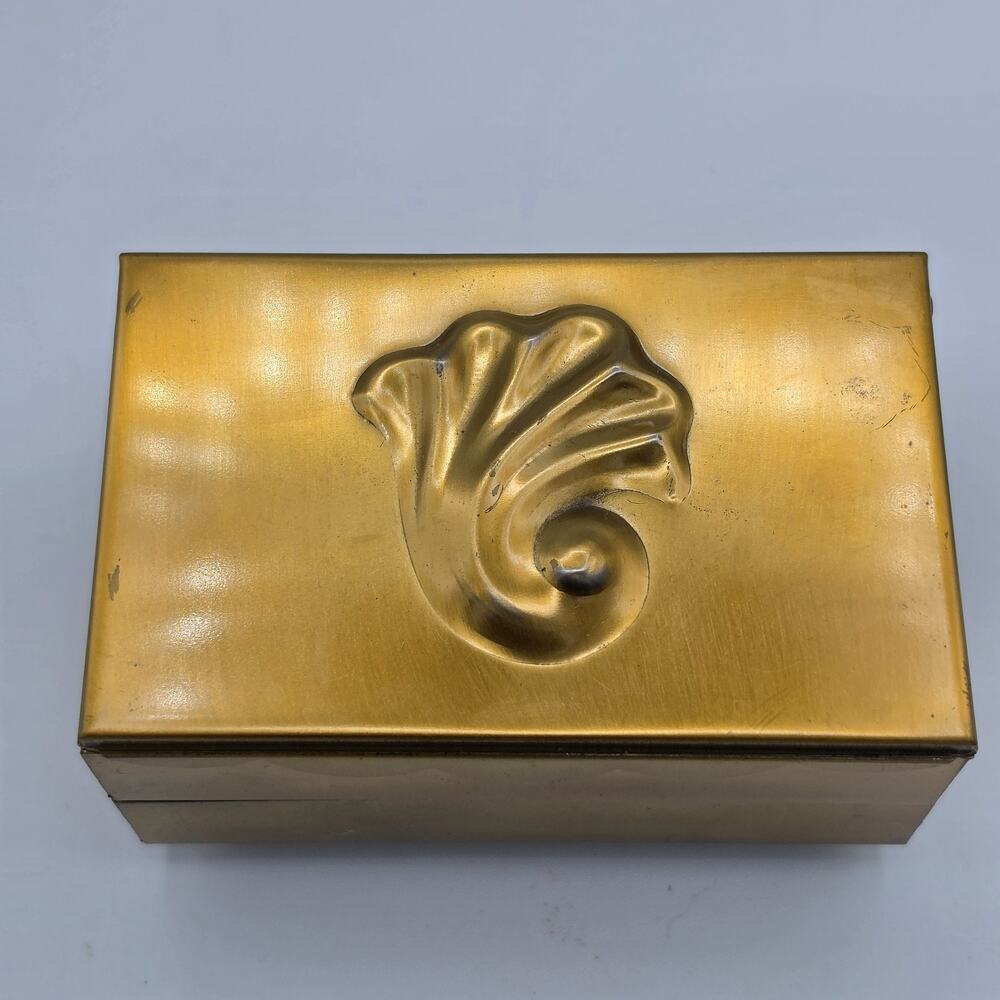 Vtg Gold Tone Metal Accordion Jewelry Box 4x2 Pink Faux Velvet Mirror Vanity MCM